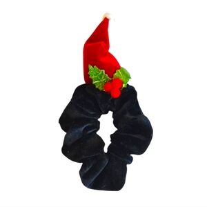 Santa Hat Velvety Black Scrunchie